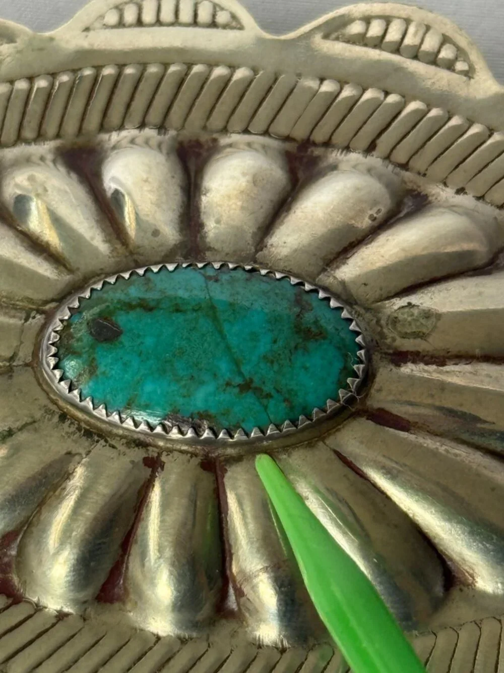 VINTAGE NAVAJO NATIVE AMERICAN TURQUOISE STERLING SILVER CONCHO BELT BUCKLE 46g